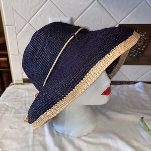 Nwot Jaden Rael 100% Woven Raffia Tan / black Sun Hat